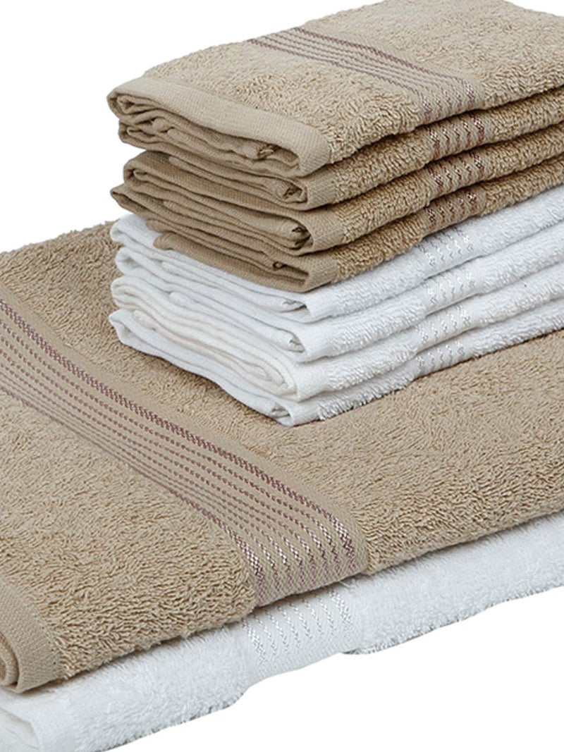 KOPA by Bianca [10pc Quick Dry 100% Cotton Soft Terry Towel -2pc Bath, 8pc Face (d'ross) - Super Absorbent, Lightweight, Odour Free - for Men, Women, Kids Solid-Taupe/White - Image 5