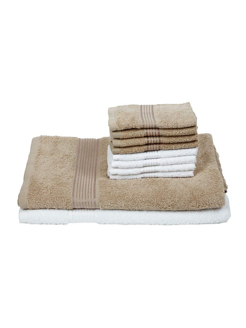 KOPA by Bianca [10pc Quick Dry 100% Cotton Soft Terry Towel -2pc Bath, 8pc Face (d'ross) - Super Absorbent, Lightweight, Odour Free - for Men, Women, Kids Solid-Taupe/White - Image 3