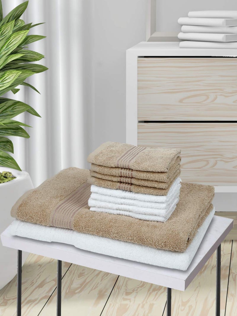 KOPA by Bianca [10pc Quick Dry 100% Cotton Soft Terry Towel -2pc Bath, 8pc Face (d'ross) - Super Absorbent, Lightweight, Odour Free - for Men, Women, Kids Solid-Taupe/White - Image 2