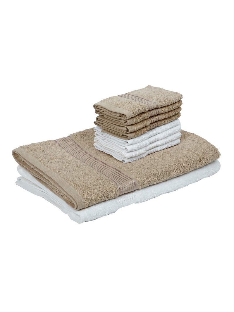 KOPA by Bianca [10pc Quick Dry 100% Cotton Soft Terry Towel -2pc Bath, 8pc Face (d'ross) - Super Absorbent, Lightweight, Odour Free - for Men, Women, Kids Solid-Taupe/White - Image 4