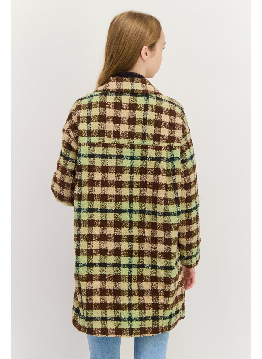 MONKI Women Checkered Trench Coat, Sage Green  - Image 4