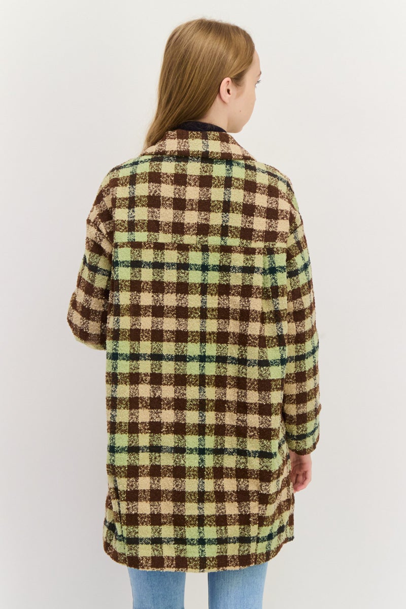 MONKI Women Checkered Trench Coat, Sage Green - Image 4