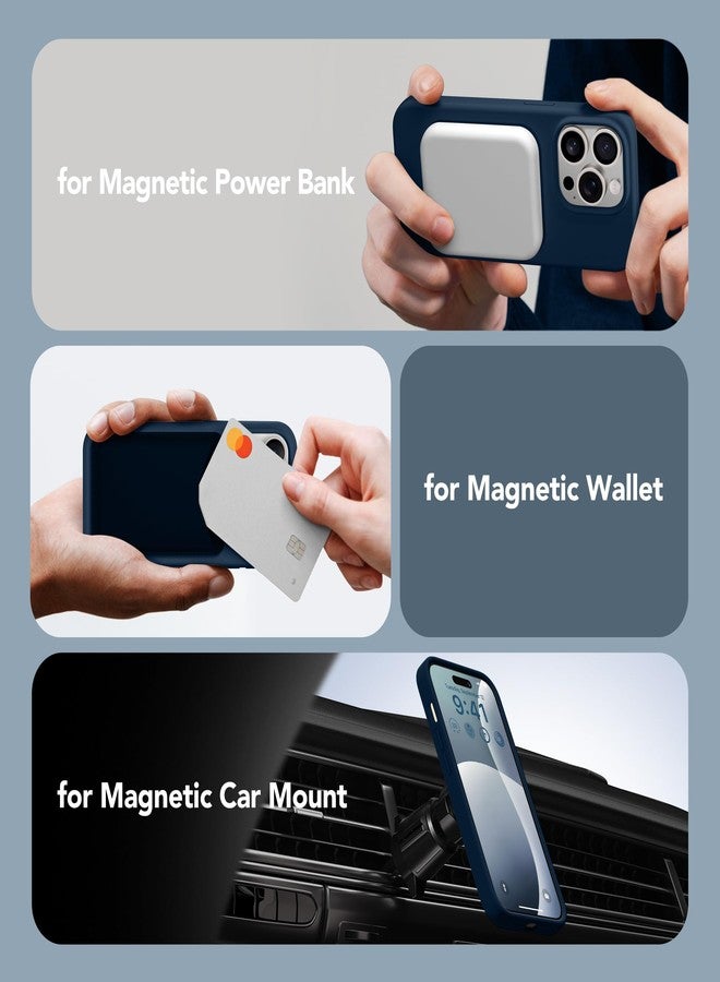 غونيز جراب GONEZ المغناطيسي لهاتف iPhone 14 Pro Max [3 في 1]، متوافق مع Magsafe، مع واقي شاشة واحد + واقي عدسة كاميرا واحد، جراب سيليكون سائل مقاوم للصدمات لهاتف iPhone 14 Pro Max، أزرق داكن - Image 4