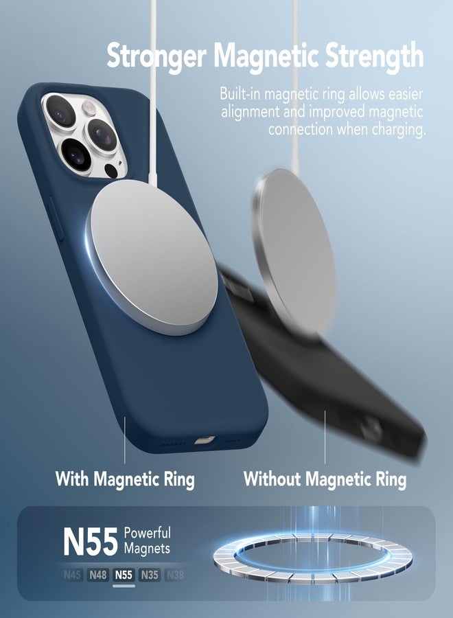 غونيز جراب GONEZ المغناطيسي لهاتف iPhone 14 Pro Max [3 في 1]، متوافق مع Magsafe، مع واقي شاشة واحد + واقي عدسة كاميرا واحد، جراب سيليكون سائل مقاوم للصدمات لهاتف iPhone 14 Pro Max، أزرق داكن - Image 3
