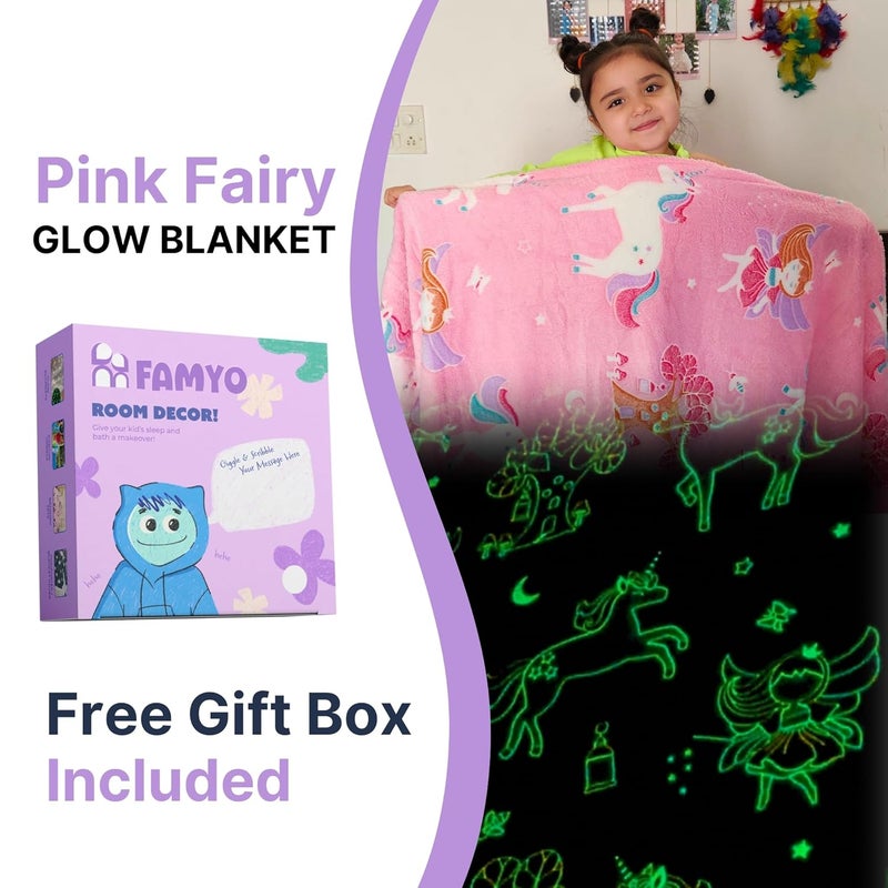 FAMYO Unicorn Fairy Glow Blanket for Gifting for Kids Birthday Gift for 015 yrs AC Blanket for Children Return Gifts Party Favour Perfect for Gifting for NieceNephewSonDaughter Pink - Image 3