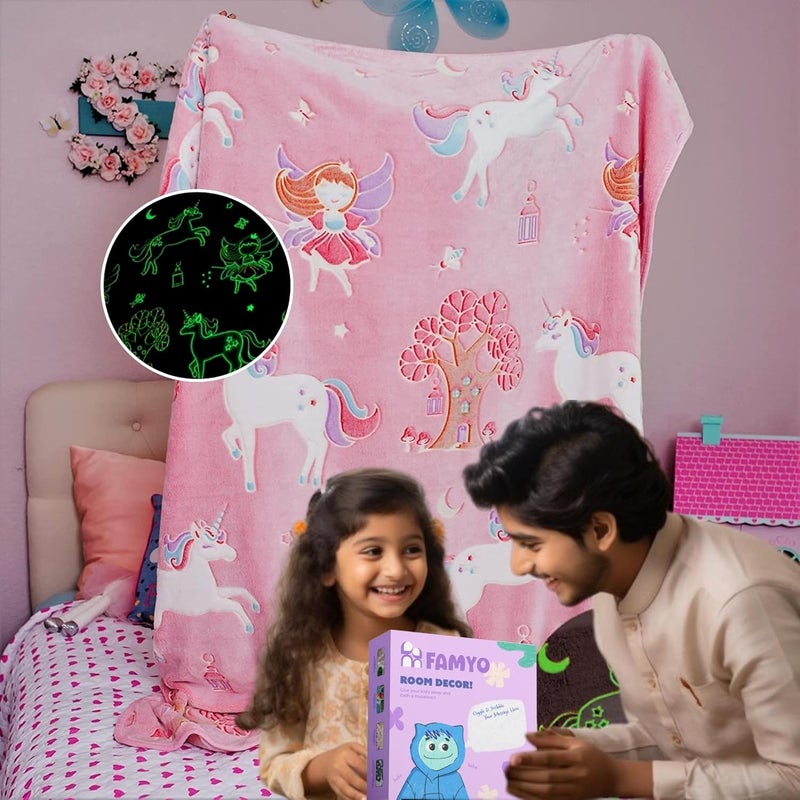 FAMYO Unicorn Fairy Glow Blanket for Gifting for Kids Birthday Gift for 015 yrs AC Blanket for Children Return Gifts Party Favour Perfect for Gifting for NieceNephewSonDaughter Pink - Image 2