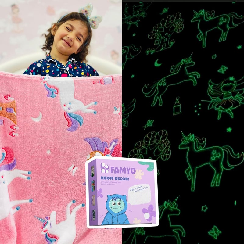 FAMYO Unicorn Fairy Glow Blanket for Gifting for Kids Birthday Gift for 015 yrs AC Blanket for Children Return Gifts Party Favour Perfect for Gifting for NieceNephewSonDaughter Pink - Image 1
