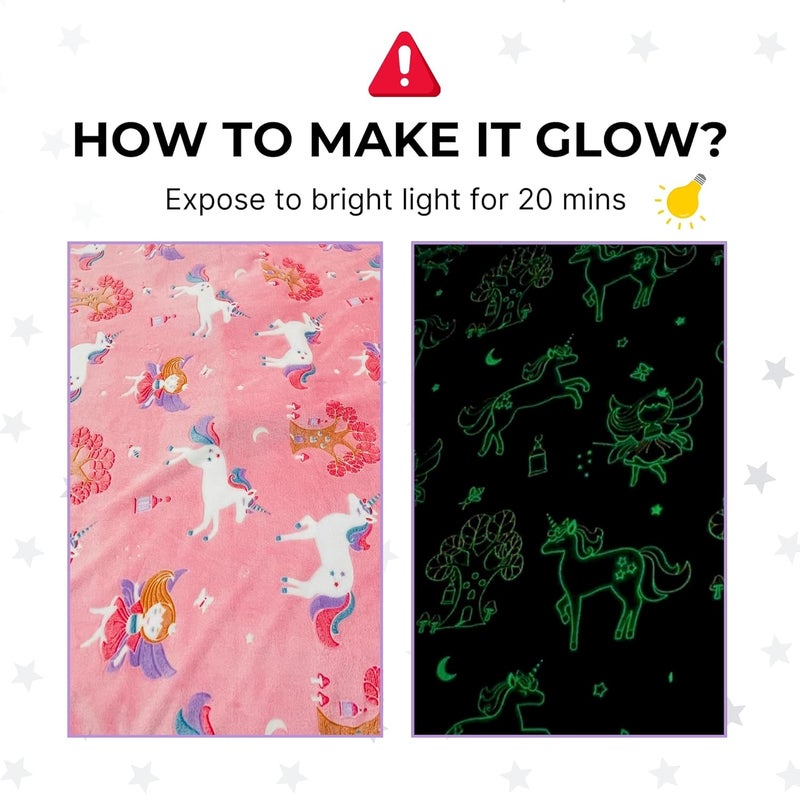 FAMYO Unicorn Fairy Glow Blanket for Gifting for Kids Birthday Gift for 015 yrs AC Blanket for Children Return Gifts Party Favour Perfect for Gifting for NieceNephewSonDaughter Pink - Image 4