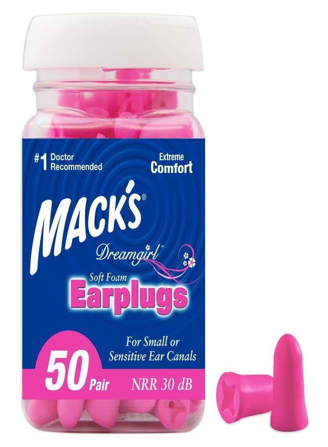 Mack's Dreamgirl Soft Foam Earplugs, 50 Pair, Pink - 30dB NRR, 33dB SNR - Small Ear Plugs for Sleeping, Snoring, Studying, Loud Events, Traveling & Concerts - Image 1