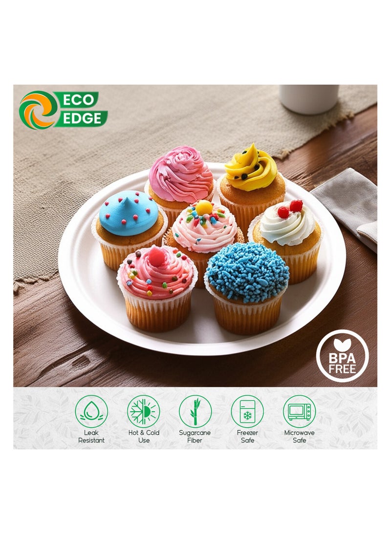 EcoEdge 10 Inch Round White Disposable Sugarcane Bagasse Plates (Pack of 50) | Sustainable, Eco Friendly, Non-Toxic | Light weight, Event Ready, BPA Free, Microwave - Freezer Safe | 100% Compostable - Image 5