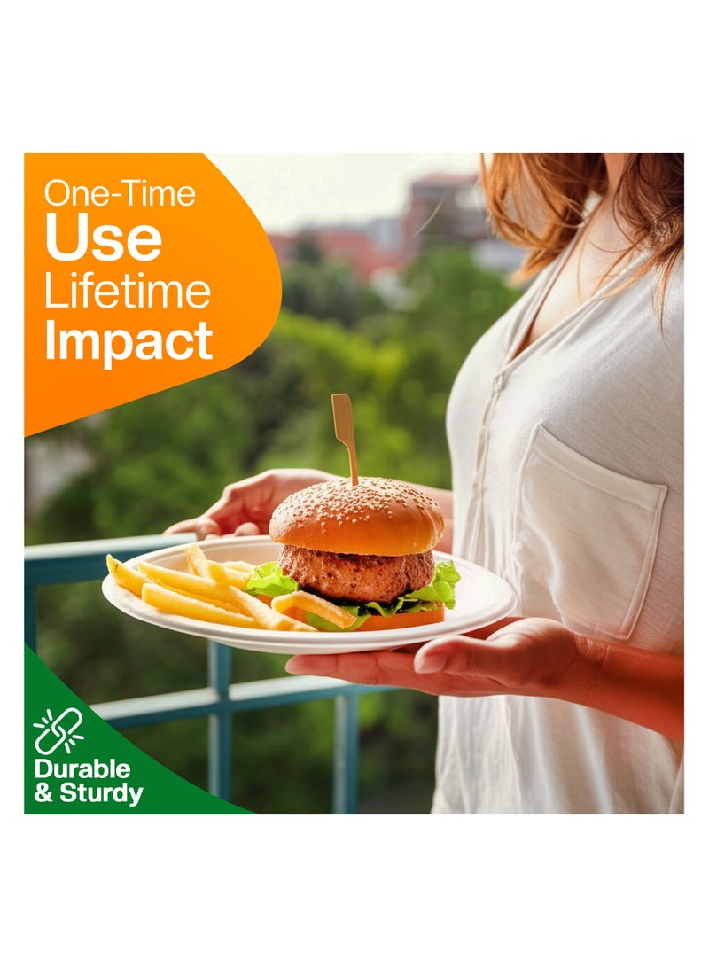 EcoEdge 10 Inch Round White Disposable Sugarcane Bagasse Plates (Pack of 50) | Sustainable, Eco Friendly, Non-Toxic | Light weight, Event Ready, BPA Free, Microwave - Freezer Safe | 100% Compostable - Image 3