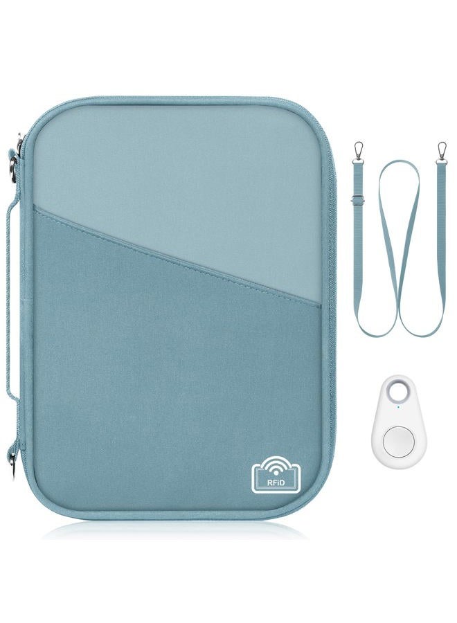 EcoVision Family Passport Holder for Travel with RFID Blocking, Traveling Essentials Organizer Pouch Bag, Light Passport Wallet for Travel Must Haves Accessories for Women Men, Haze Blue+Dusty Blue - Image 1