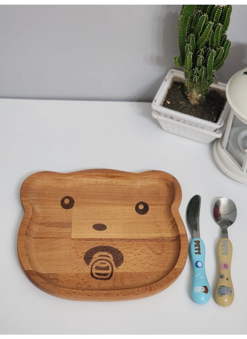 HBS Art Design Wooden Teddy Bear Model Breakfast Plate  - Image 1