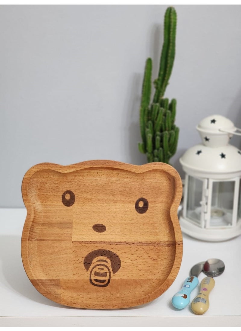HBS Art Design Wooden Teddy Bear Model Breakfast Plate  - Image 2
