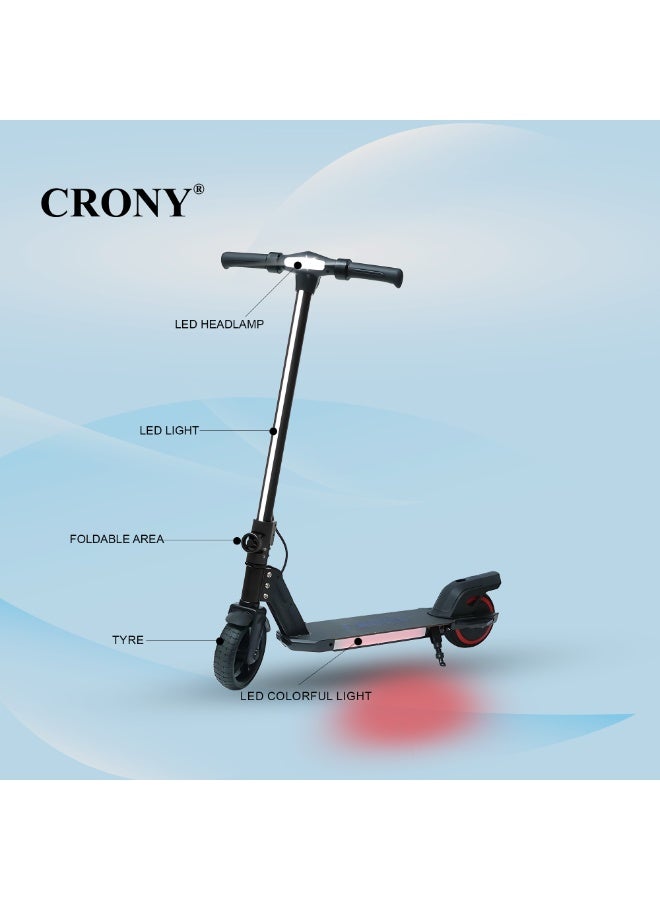 كروني سكوتر كهربائي للأطفال S31، محرك 130 واط، سرعة 10-16 كم/ساعة، بطارية 21 فولت/2.5 أمبير/ساعة، مدى 5-8 كم، قابل للطي والحمل، هيكل من سبائك الألومنيوم خفيف الوزن، شاشة LED وأضواء، فرامل قدم آمنة، أقصى حمولة 100 كجم، سكوتر كهربائي مناسب للمبتدئين والأطفال والمراهقين والشباب، تصميم سهل الطي، هيكل متين، مثالي للتنقلات القصيرة والمغامرات الخارجية، سكوتر بطارية صديق للبيئة، لون أسود - Image 2