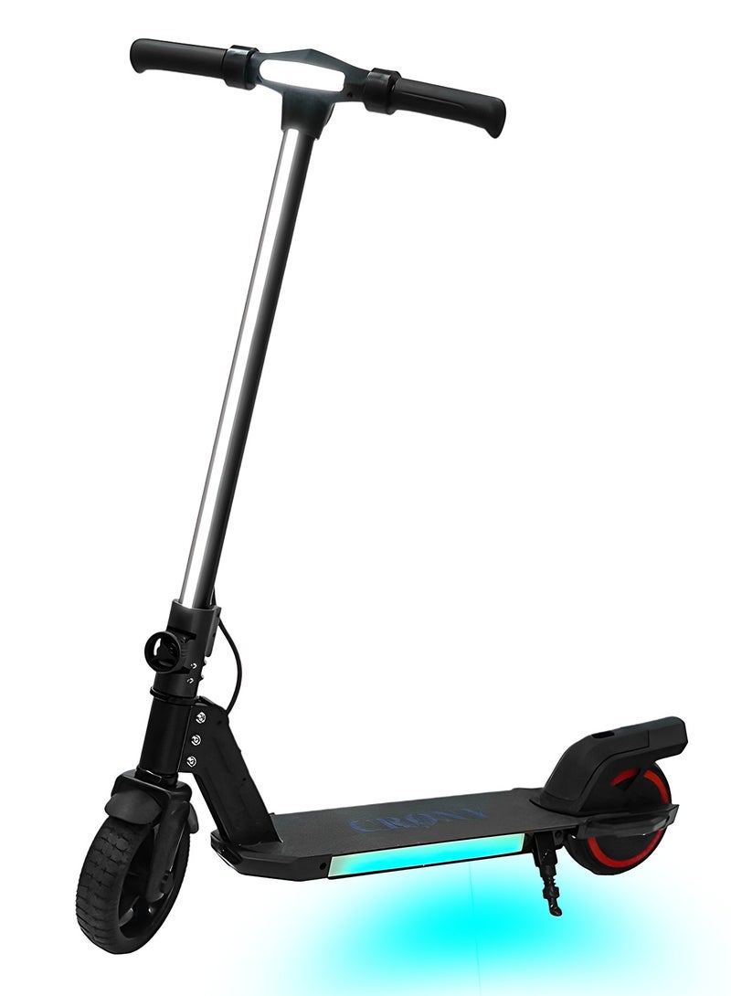 كروني سكوتر كهربائي للأطفال S31، محرك 130 واط، سرعة 10-16 كم/ساعة، بطارية 21 فولت/2.5 أمبير/ساعة، مدى 5-8 كم، قابل للطي والحمل، هيكل من سبائك الألومنيوم خفيف الوزن، شاشة LED وأضواء، فرامل قدم آمنة، أقصى حمولة 100 كجم، سكوتر كهربائي مناسب للمبتدئين والأطفال والمراهقين والشباب، تصميم سهل الطي، هيكل متين، مثالي للتنقلات القصيرة والمغامرات الخارجية، سكوتر بطارية صديق للبيئة، لون أسود - Image 1