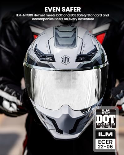 ILM Motorcycle Helmets for Adult Men Women Full Face DOT ECE Powersports Dual Visor Street Racing Helmet with Pinlock Cascos para Motos Model MF509 Cyborg Gray M - Image 3