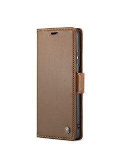 CaseMe Flip Wallet Case For Samsung Galaxy S21 Ultra, [RFID Blocking] PU Leather Wallet Flip Folio Case with Card Holder Kickstand Shockproof Phone Cover (Brown)  - Image 1