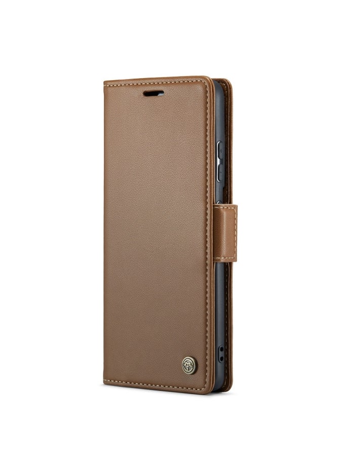 Flip Wallet Case For Samsung Galaxy S21 Ultra, [RFID Blocking] PU Leather Wallet Flip Folio Case with Card Holder Kickstand Shockproof Phone Cover (Brown)