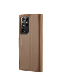 CaseMe Flip Wallet Case For Samsung Galaxy S21 Ultra, [RFID Blocking] PU Leather Wallet Flip Folio Case with Card Holder Kickstand Shockproof Phone Cover (Brown)  - Image 2