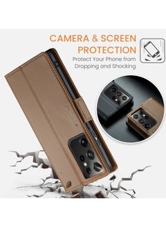 CaseMe Flip Wallet Case For Samsung Galaxy S21 Ultra, [RFID Blocking] PU Leather Wallet Flip Folio Case with Card Holder Kickstand Shockproof Phone Cover (Brown)  - Image 3