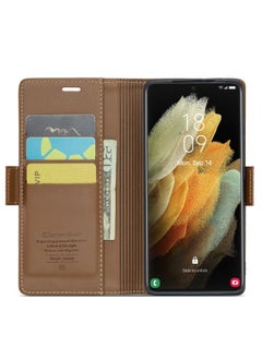 CaseMe Flip Wallet Case For Samsung Galaxy S21 Ultra, [RFID Blocking] PU Leather Wallet Flip Folio Case with Card Holder Kickstand Shockproof Phone Cover (Brown)  - Image 5