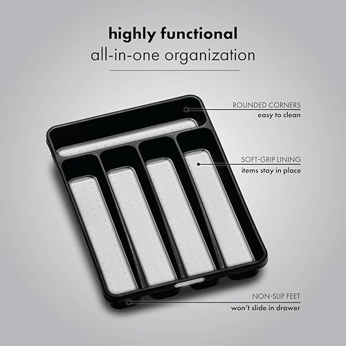madesmart Classic Mini Silverware Tray, Soft Grip, Non-Slip Kitchen Drawer Organizer, 5 Compartments, Multi-Purpose Home Organization, BPA Free, Granite - Image 2