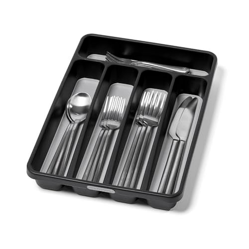 madesmart Classic Mini Silverware Tray, Soft Grip, Non-Slip Kitchen Drawer Organizer, 5 Compartments, Multi-Purpose Home Organization, BPA Free, Granite - Image 1