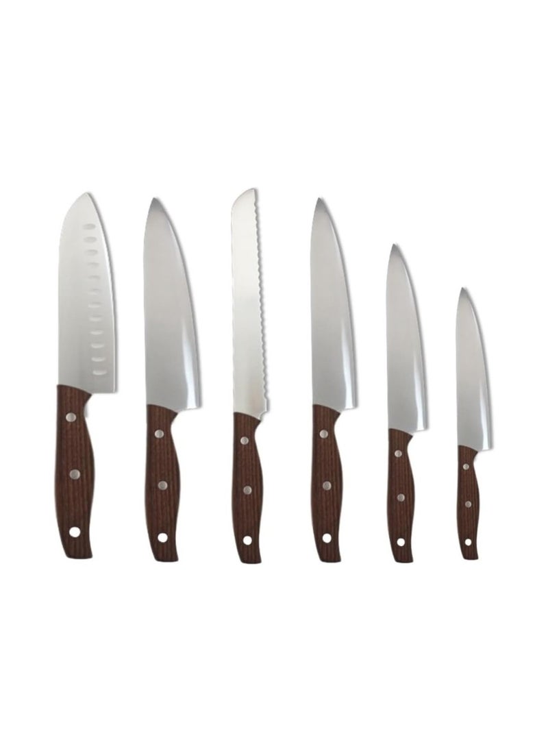 Auroware Auroware 6 Piece Kitchen Knife Set Stainless Steel Sharp 6 Different Utility Knife Chef Knife Wooden non slip Handle Professionals Kitchen tools  - Image 1
