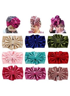 Cinaci 9 Pack Solid Soft Velvet Stretchy Knot Bowknot Hair Bows Wide Headbands Headwraps Autumn Winter Hair Accessories For Baby Girls Infants Toddlers Kids  - Image 2