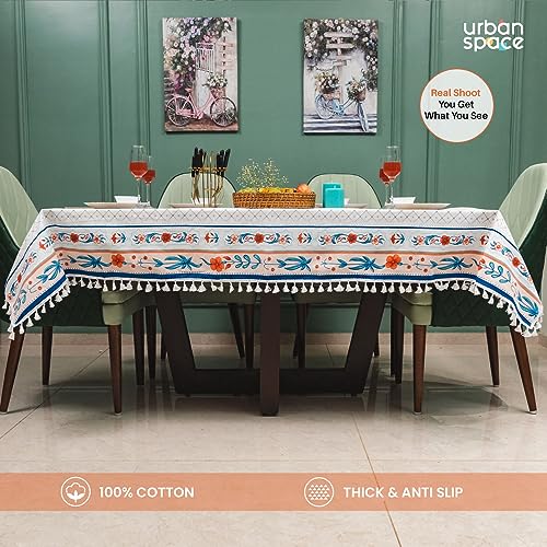 Urban Space 100% Cotton Dining Table Cover Square Table Cover, Printed Cotton Table Cloth for Center Table with Boho Tassels, 48" x 48" - Square TC Floral Ripples Red - Image 2