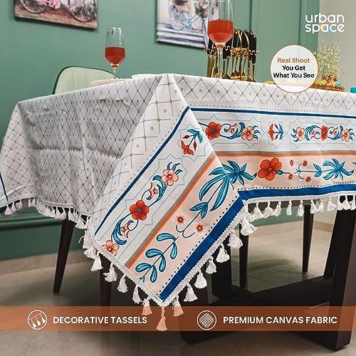 Urban Space 100% Cotton Dining Table Cover Square Table Cover, Printed Cotton Table Cloth for Center Table with Boho Tassels, 48" x 48" - Square TC Floral Ripples Red - Image 3
