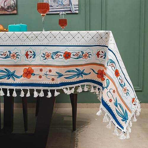 Urban Space 100% Cotton Dining Table Cover Square Table Cover, Printed Cotton Table Cloth for Center Table with Boho Tassels, 48" x 48" - Square TC Floral Ripples Red - Image 1