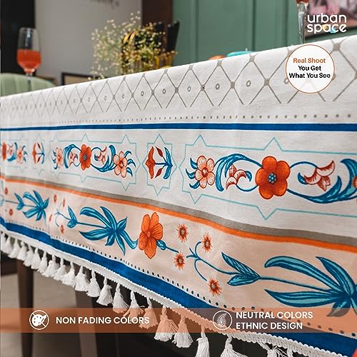 Urban Space 100% Cotton Dining Table Cover Square Table Cover, Printed Cotton Table Cloth for Center Table with Boho Tassels, 48" x 48" - Square TC Floral Ripples Red - Image 4