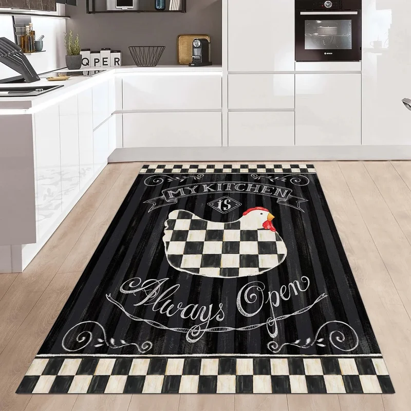 فاجونيك Wagonic Checkered Chicken Patterned Digital Printed Carpet Non-Slip Based Washable Carpet