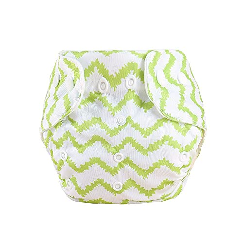Alya Pocket Button Style Solid Reusable Cloth Diaper All in One Adjustable Washable Diapers Nappies With 1 Insert for Toddlers/New Borns (GREEN STRIP, PACK OF 1) - Image 3