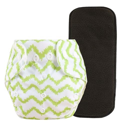 Alya Pocket Button Style Solid Reusable Cloth Diaper All in One Adjustable Washable Diapers Nappies With 1 Insert for Toddlers/New Borns (GREEN STRIP, PACK OF 1) - Image 1