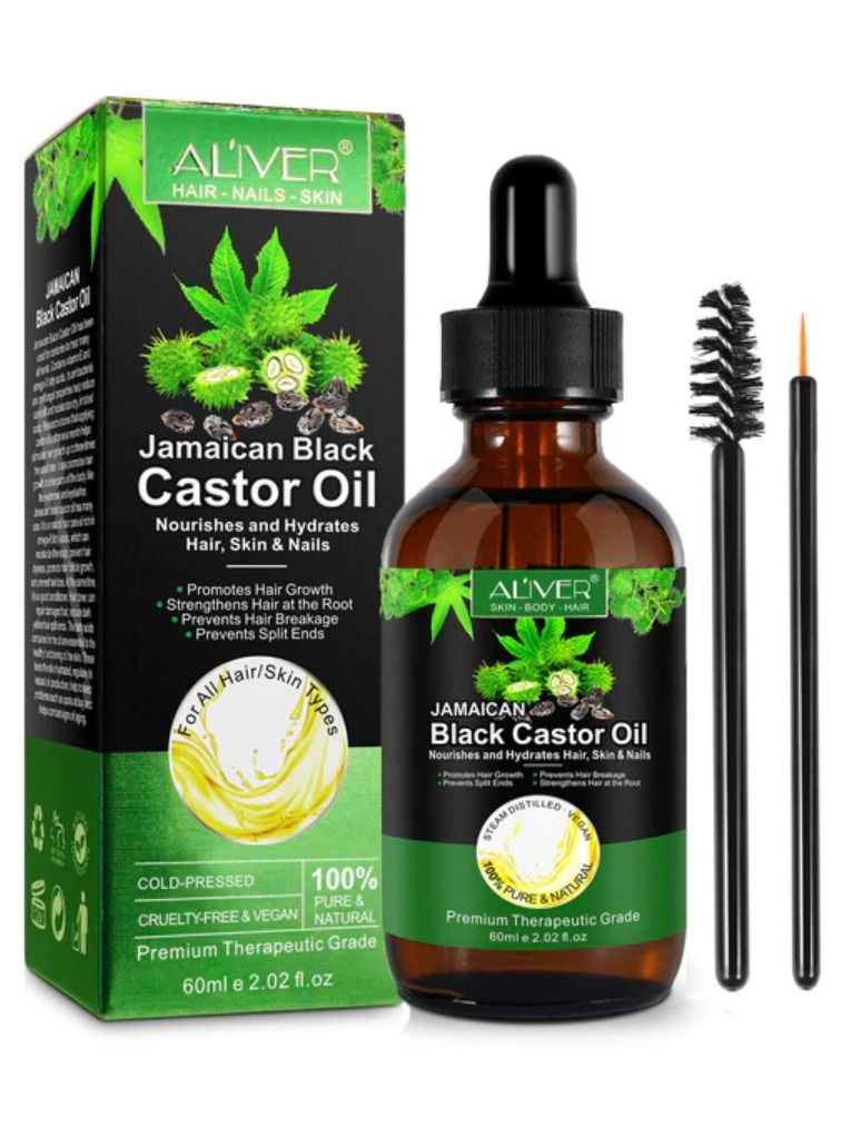 ALIVER 60ml Jamaican Black Cold Pressed Castor Oil for Hair and Skin Care Eyelashes and Eyebrows Hair Loss & Dry Damaged Hair Nourishment Scalp Stimulates Hair Growth for Men & Women - Image 1