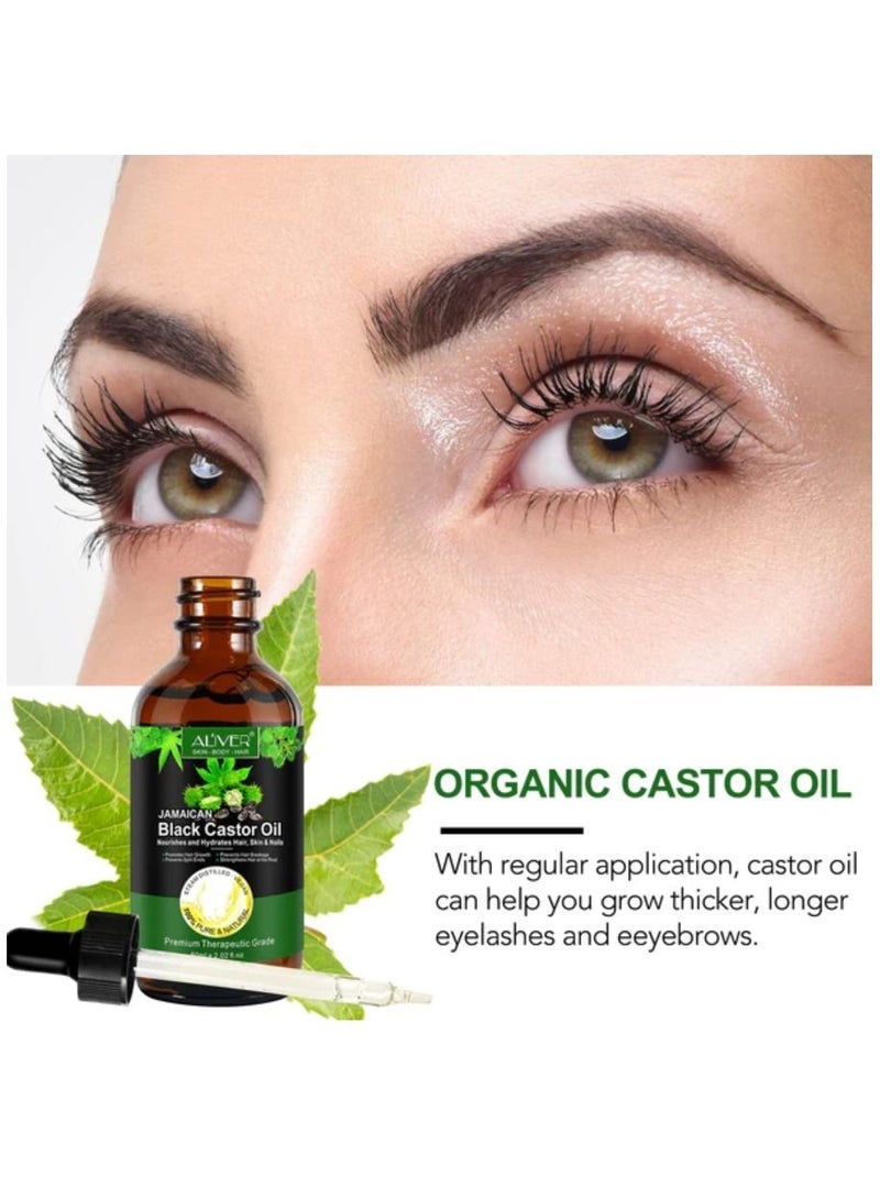 ALIVER 60ml Jamaican Black Cold Pressed Castor Oil for Hair and Skin Care Eyelashes and Eyebrows Hair Loss & Dry Damaged Hair Nourishment Scalp Stimulates Hair Growth for Men & Women - Image 3