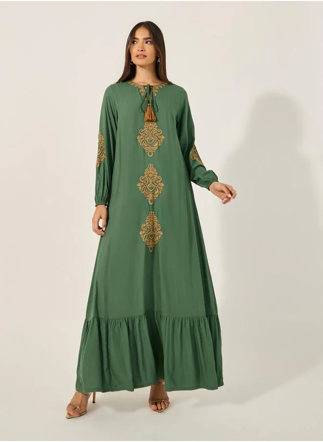 ستايلي Embroidered Long Sleeves A-Line Maxi Dress