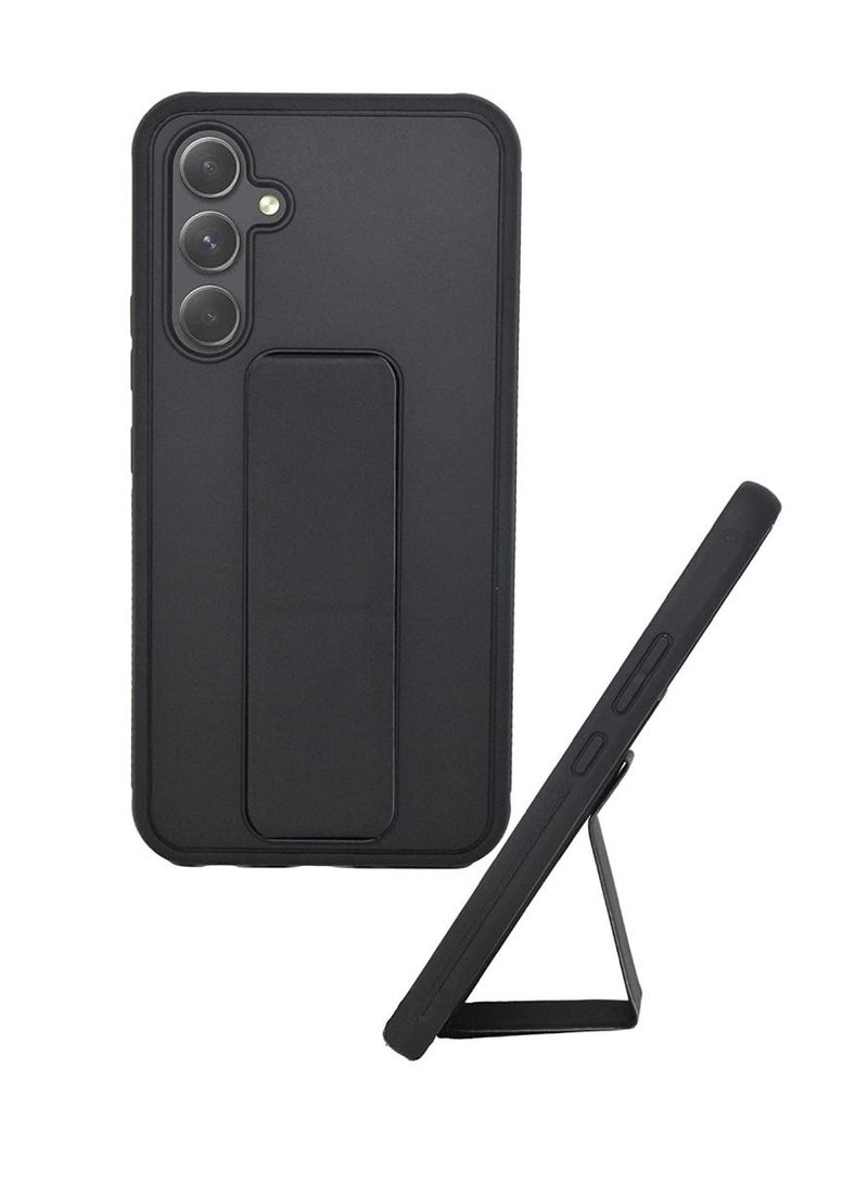 Olliwon Full Protection Wrist Strap Magnetic Car Holder Soft Silicone Horizontal & Vertical Kickstand Case Cover For Samsung Galaxy A24 4G (Black) - Image 1
