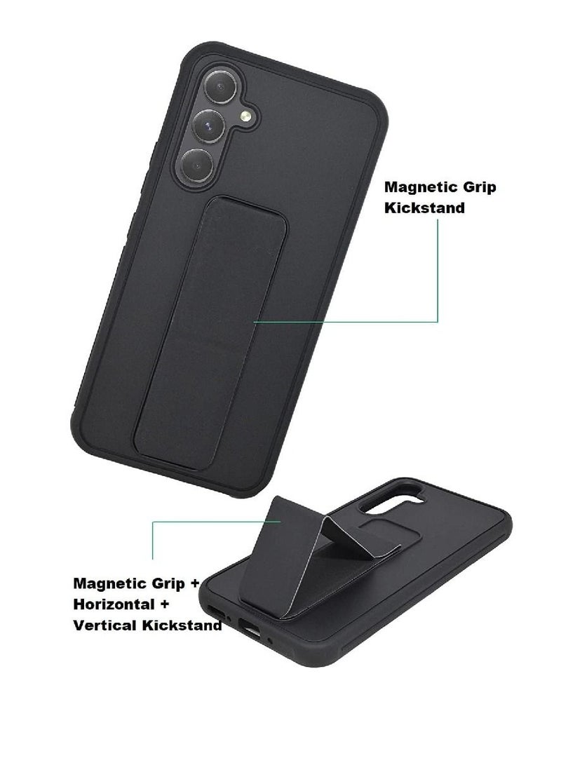 Olliwon Full Protection Wrist Strap Magnetic Car Holder Soft Silicone Horizontal & Vertical Kickstand Case Cover For Samsung Galaxy A24 4G (Black) - Image 2
