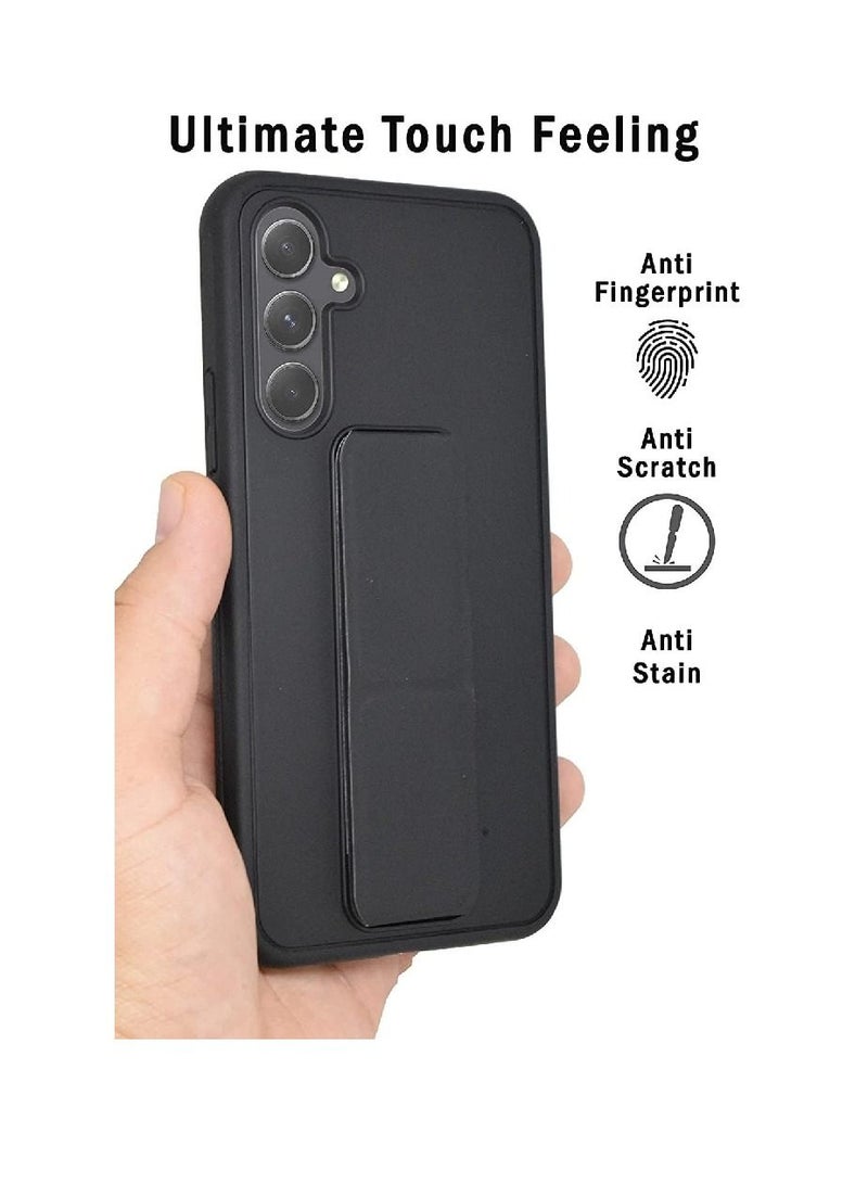 Olliwon Full Protection Wrist Strap Magnetic Car Holder Soft Silicone Horizontal & Vertical Kickstand Case Cover For Samsung Galaxy A24 4G (Black) - Image 3