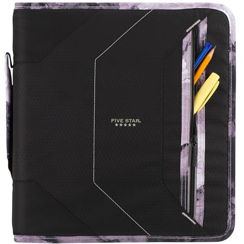 Five Star Zipper Binder, 2 Inch 3-Ring Binder for School, 530 Sheet Capacity, 3 Removable Tabbed File Folders, Black (29036IT8) - Image 4