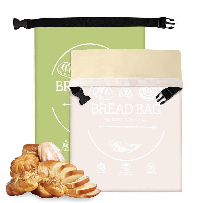 LDJRCP Bread Bags for Homemade, Beeswax Reusable Bread Bag for Sourdough 2-Pack, XL-Reusable Waxed Food Storage Bag to Keep Sourdough Fresh, Freezer-Safe, Eco-Friendly (Khai& Green) - Image 1