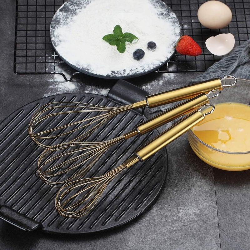 Berglander Gold Whisk Pack of 3 Stainless Steel 8",10",12", Titianium Plating Whisks for Cooking, Beater,Wire Whisk Set Kitchen Wisk (Gold) - Image 4