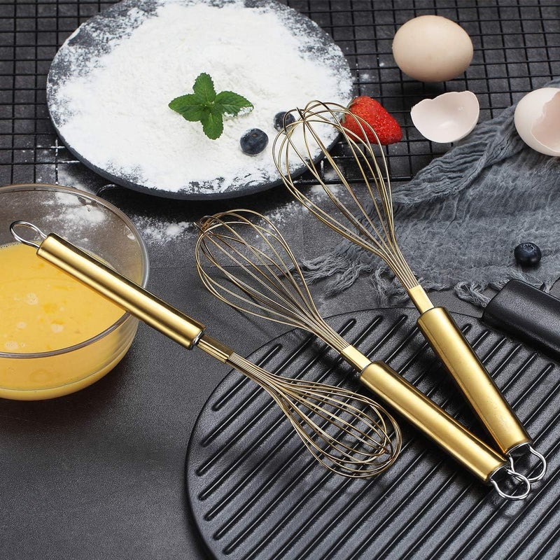 Berglander Gold Whisk Pack of 3 Stainless Steel 8",10",12", Titianium Plating Whisks for Cooking, Beater,Wire Whisk Set Kitchen Wisk (Gold) - Image 2