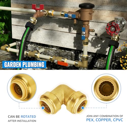 SUNGATOR 1-Inch Push Fit PEX Elbow, 90-Degree Plumbing Fitting Pipe Connector with Disconnect Clip, Push-to-Connect, Copper, PEX, CPVC, No Lead Brass Fittings (2-Pack) - Image 5