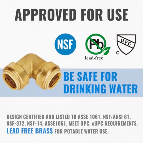 SUNGATOR 1-Inch Push Fit PEX Elbow, 90-Degree Plumbing Fitting Pipe Connector with Disconnect Clip, Push-to-Connect, Copper, PEX, CPVC, No Lead Brass Fittings (2-Pack) - Image 3