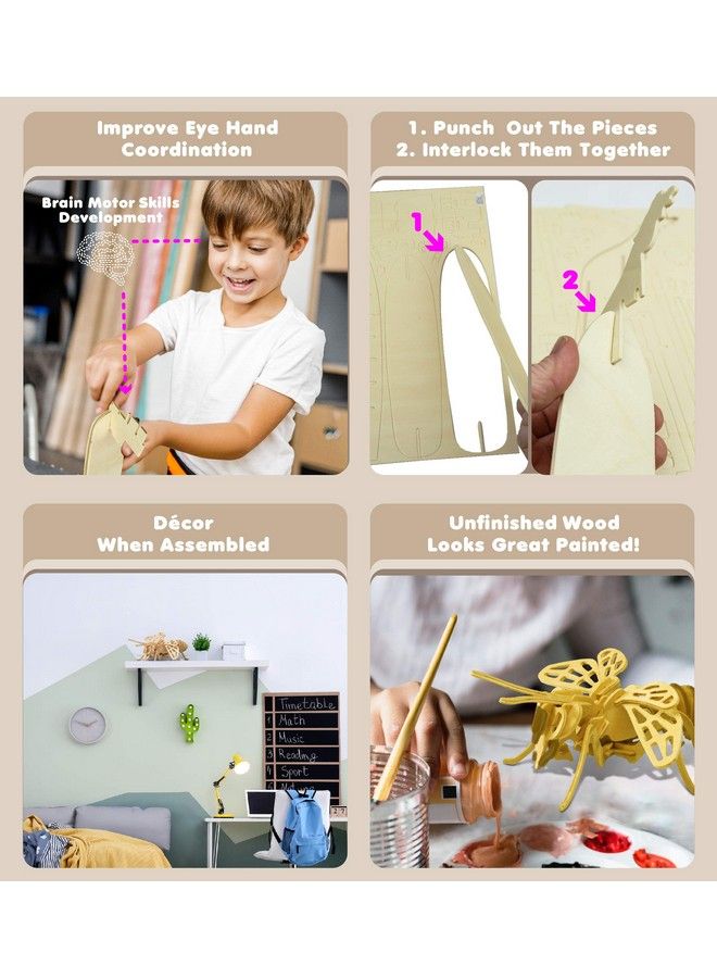 Puzzled مجموعة نموذج بناء خشبي لنحل العسل 3D - فريدة وتعليمية - لعبة حشرية خشبية قابلة للتجميع - نموذج نحل غير مكتمل - هواية في الحرف اليدوية - لغز للبناء والطلاء للزينة - 32 قطعة في العبوة - Image 4